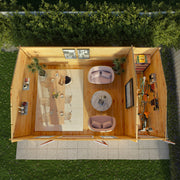 6.1m x 4m Home Office Studio With Side Shed - 44mm (UPVC Windows & Door) - Oak - Rogey