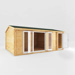 6.1m x 4m Home Office Studio With Side Shed - 44mm (UPVC Windows & Door) - White - Rogey