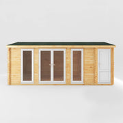 6.1m x 4m Home Office Studio With Side Shed - 44mm (UPVC Windows & Door) - White - Rogey