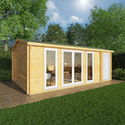 6.1m x 4m Home Office Studio With Side Shed - 44mm (UPVC Windows & Door) - White - Rogey