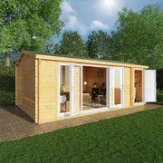 6.1m x 4m Home Office Studio With Side Shed - 44mm (UPVC Windows & Door) - White - Rogey