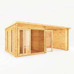 6m x 3m Studio Pent Log Cabin With Patio Area - 44mm - Rogey