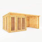 6m x 3m Studio Pent Log Cabin With Patio Area - 44mm - Rogey