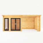 6m x 3m Studio Pent Log Cabin With Patio Area - 44mm (UPVC Windows & Door) - Grey - Rogey