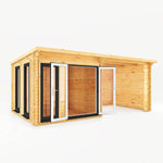 6m x 3m Studio Pent Log Cabin With Patio Area - 44mm (UPVC Windows & Door) - Grey - Rogey