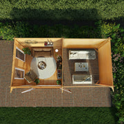 6m x 3m Studio Pent Log Cabin With Patio Area - 44mm (UPVC Windows & Door) - Oak - Rogey