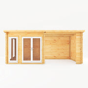 6m x 3m Studio Pent Log Cabin With Patio Area - 44mm (UPVC Windows & Door) - White - Rogey