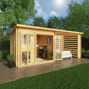 6m x 3m Studio Pent Log Cabin With Slatted Area - 28mm - Rogey