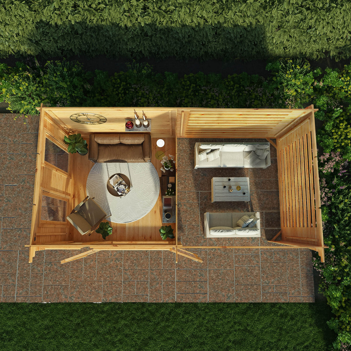 6m x 3m Studio Pent Log Cabin With Slatted Area - 44mm – Rogey