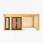 6m x 3m Studio Pent Log Cabin With Slatted Area - 44mm (UPVC Windows & Door) - Grey - Rogey