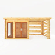 6m x 3m Studio Pent Log Cabin With Slatted Area - 44mm (UPVC Windows & Door) - Oak - Rogey