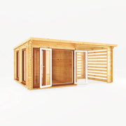 6m x 3m Studio Pent Log Cabin With Slatted Area - 44mm (UPVC Windows & Door) - Oak - Rogey