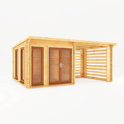 6m x 3m Studio Pent Log Cabin With Slatted Area - 44mm (UPVC Windows & Door) - Oak - Rogey