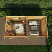 6m x 3m Studio Pent Log Cabin With Slatted Area - 44mm (UPVC Windows & Door) - Oak - Rogey