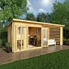 6m x 3m Studio Pent Log Cabin With Slatted Area - 44mm (UPVC Windows & Door) - White - Rogey