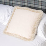 Beige Linen Cushion Sheepskin Trim 45x45cm - Rogey
