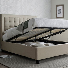 Brandon Oatmeal Fabric Ottoman Bed King - Rogey