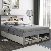 Fabio Grey and White Wooden Bed King - Rogey