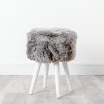Grey Sheepskin Wood Stool - White - Rogey