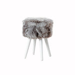 Grey Sheepskin Wood Stool - White - Rogey
