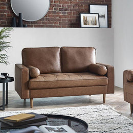 Henley 2 Seater Sofa - Brown Faux Leather - Rogey