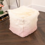 Ivory/Pink Goatskin Ombre Pouf - Rogey