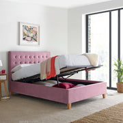 Kingham Pink Velvet Ottoman Bed King - Rogey