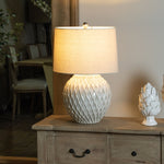 Lattice Ceramic Table Lamp With Linen Shade - Rogey