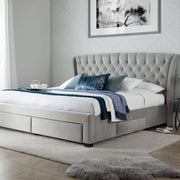 Newton Grey Velvet 4 Drawer Storage Bed Double - Rogey
