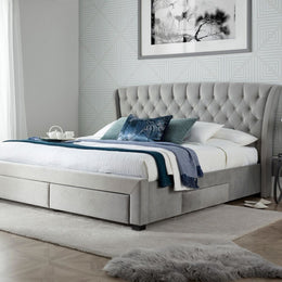 Newton Grey Velvet 4 Drawer Storage Bed Double - Rogey