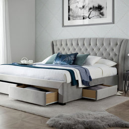 Newton Grey Velvet 4 Drawer Storage Bed King - Rogey