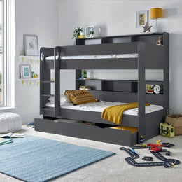 Oliver Onyx Grey Storage Bunk Bed Single - Rogey