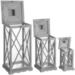 Set Of Three Wooden Lanterns With Traditional Cross Section - Rogey